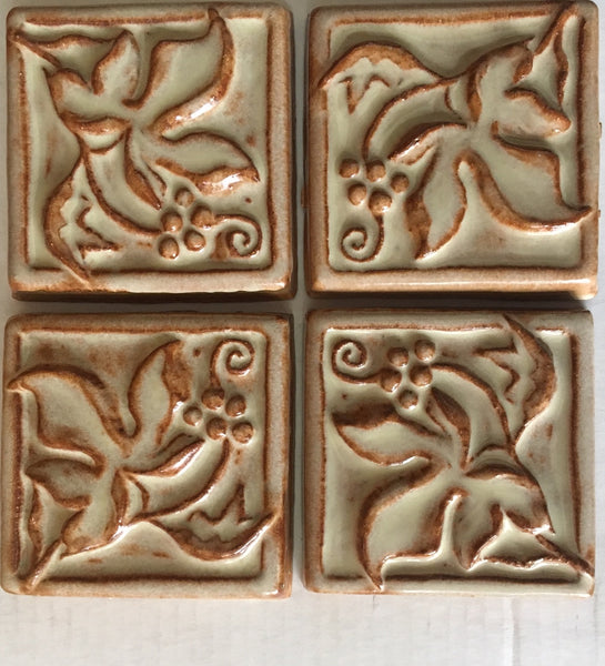 Grape Leaves<br/>Art Tile<br/>4" x 4" (4 tiles)
