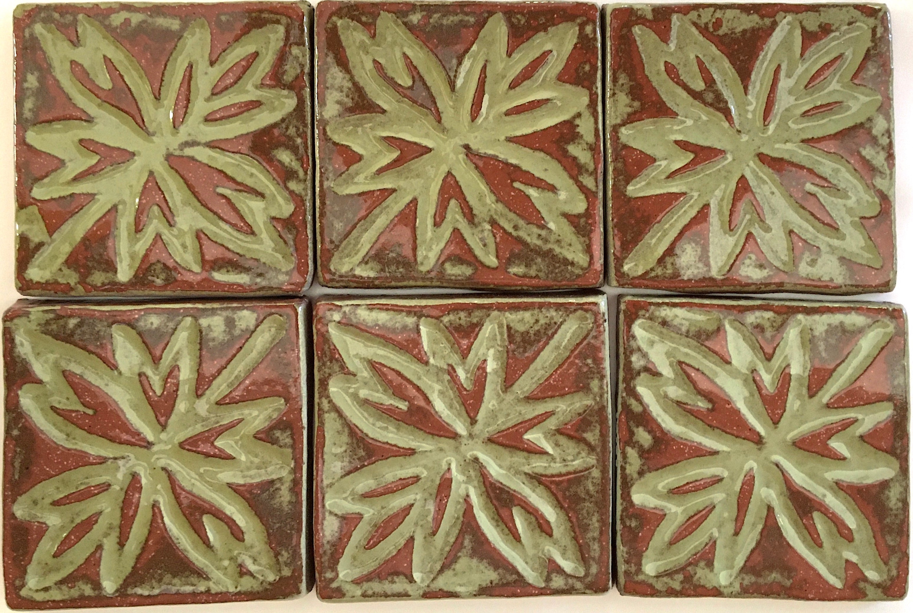 Maple Leaf, 6 tiles Vintage 4" x 4" each