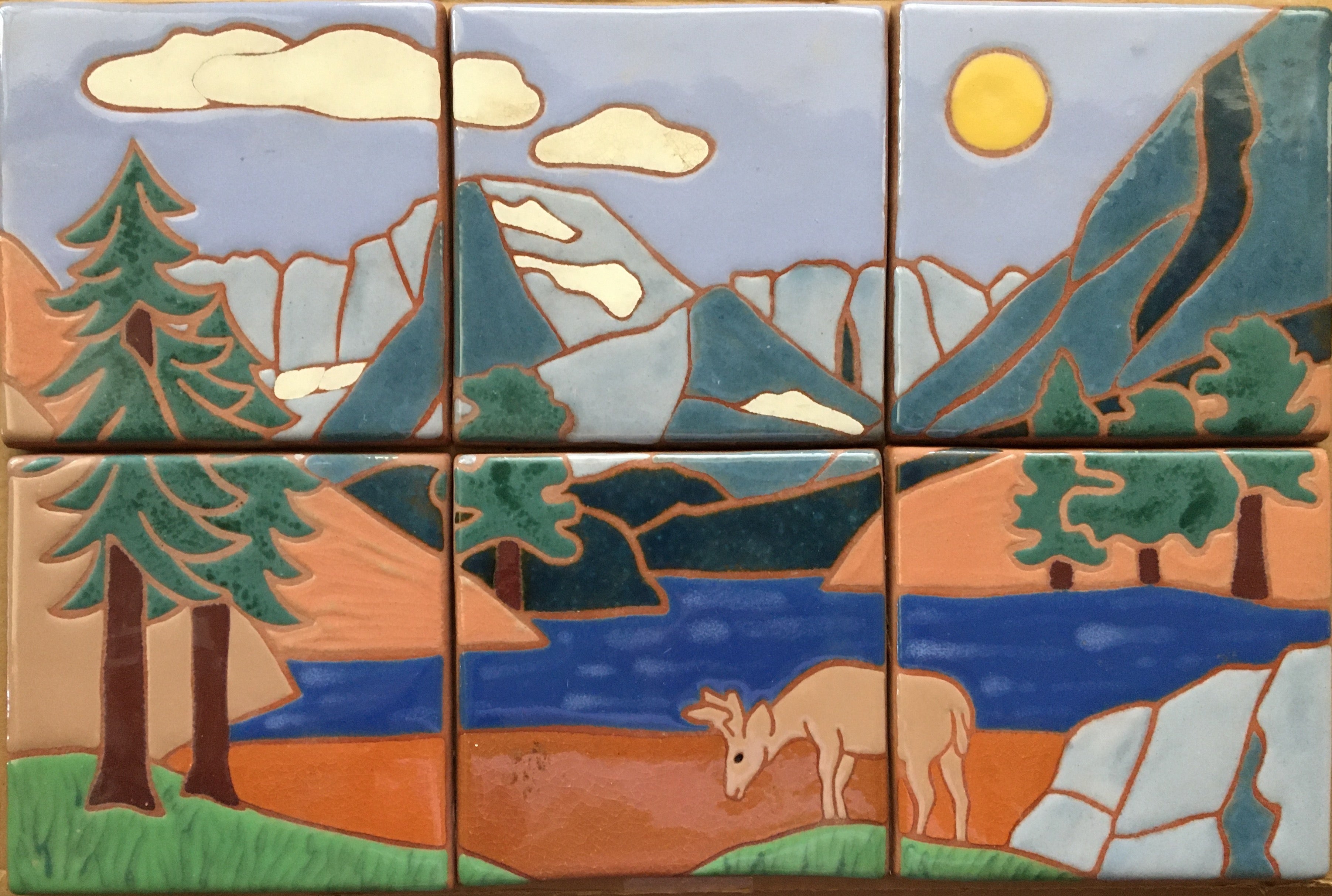 Mountain Scene (hand painted), 12" x 18" Mural Art Tiles 6" x 6" each