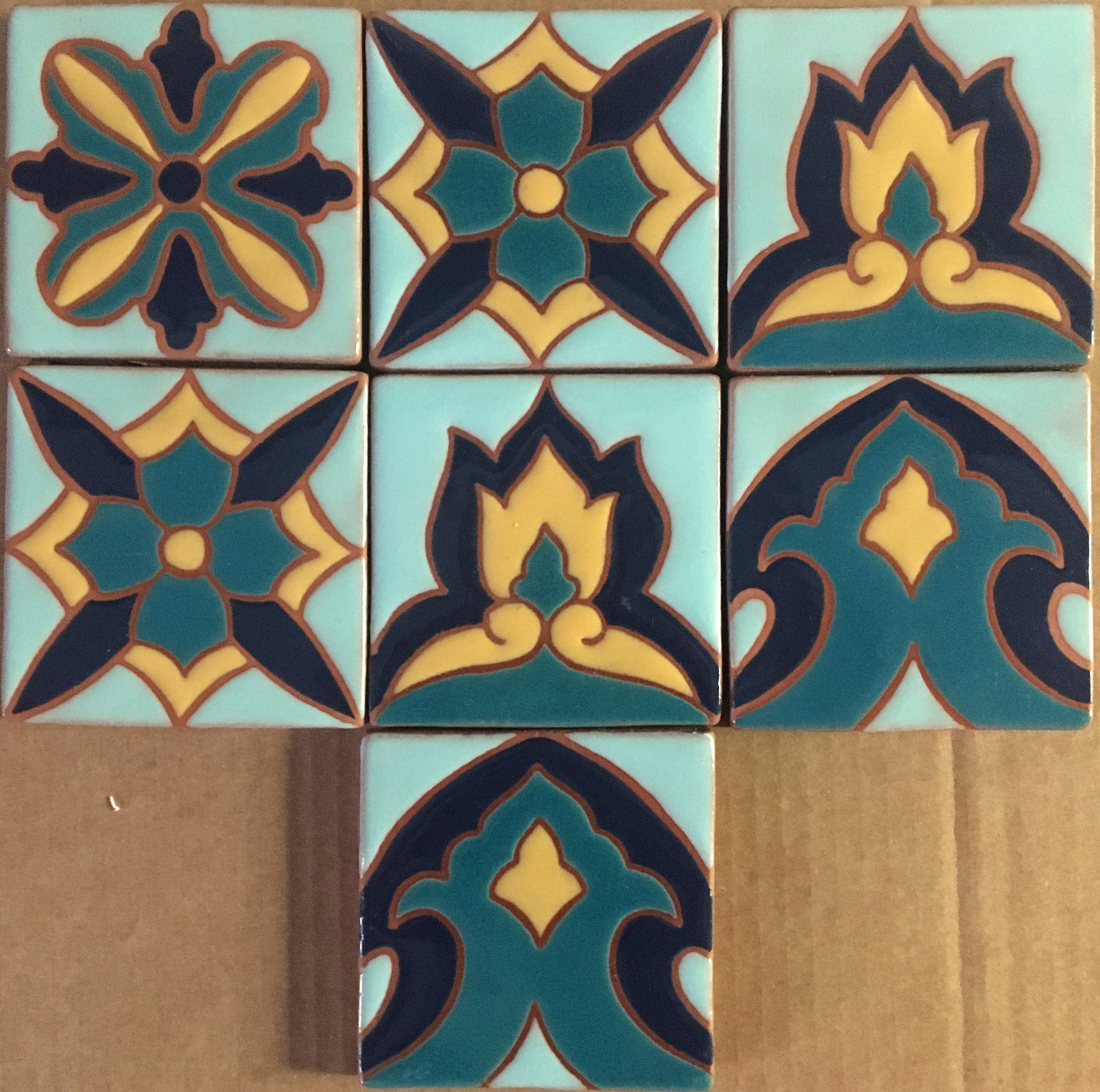 Cuerda Seca (hand painted tiles), 4"x 4" each