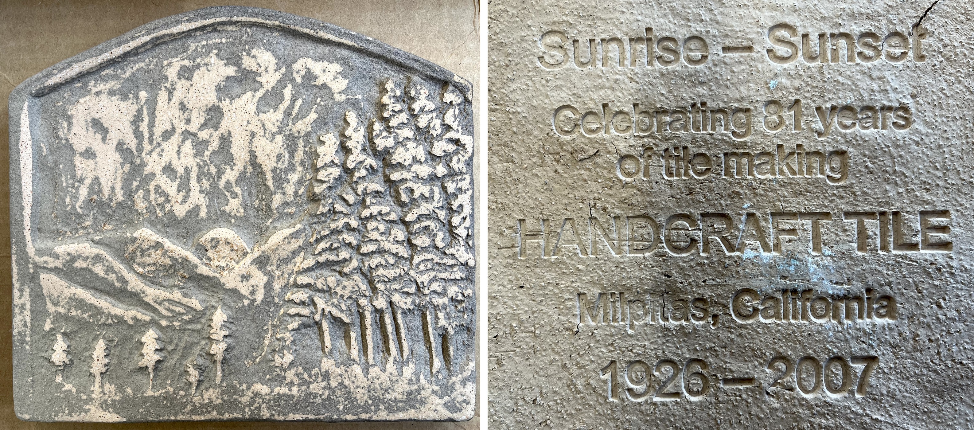 Sunrise–Sunset tile front and anniversary back mark