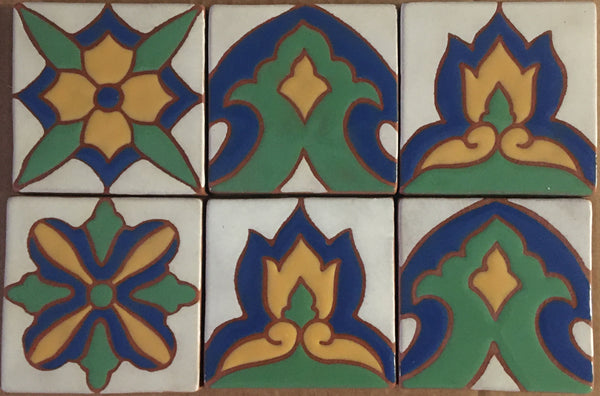 Cuerda Seca (hand painted tiles)<br/><br/>4" x 4" each