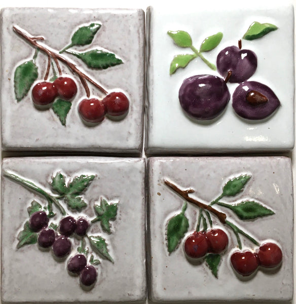 Fruit, Painted, 4" x 4", 4 Tiles