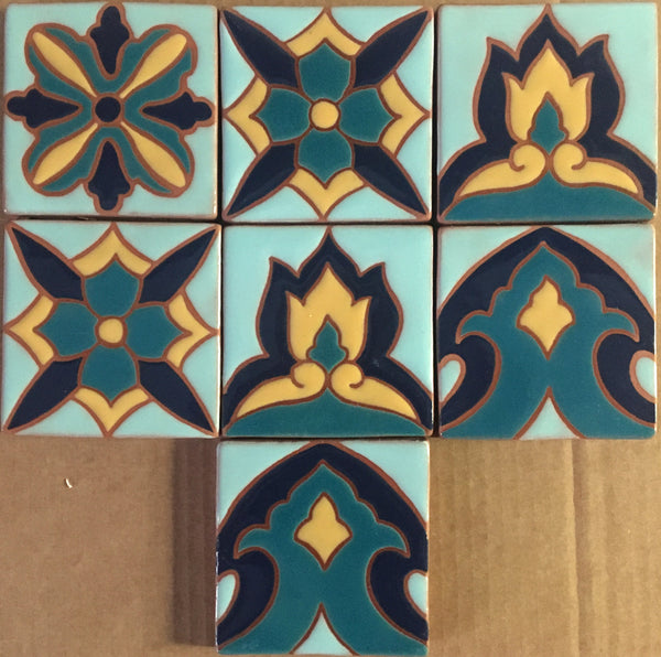 Cuerda Seca (hand painted tiles), 4"x4" each